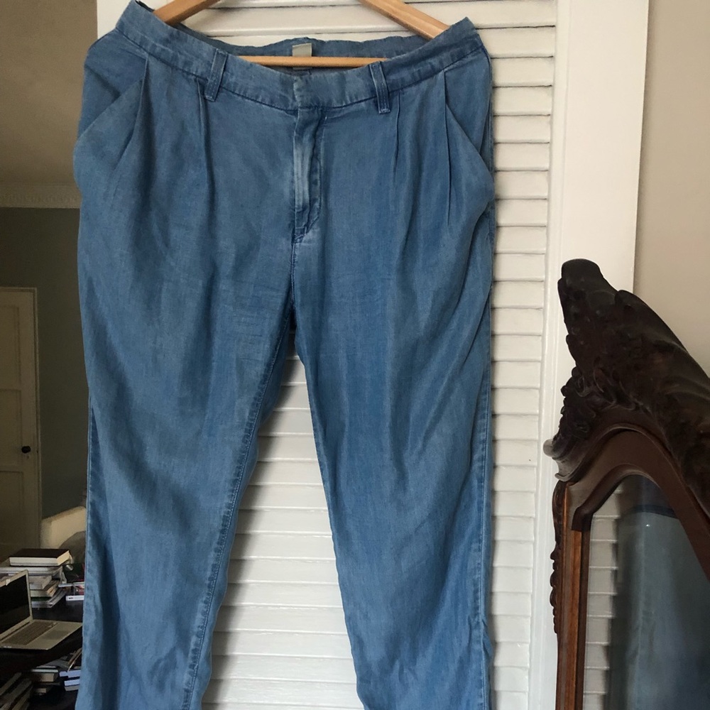 MNG Mango Light Linen Loose Pants, Blue Casual